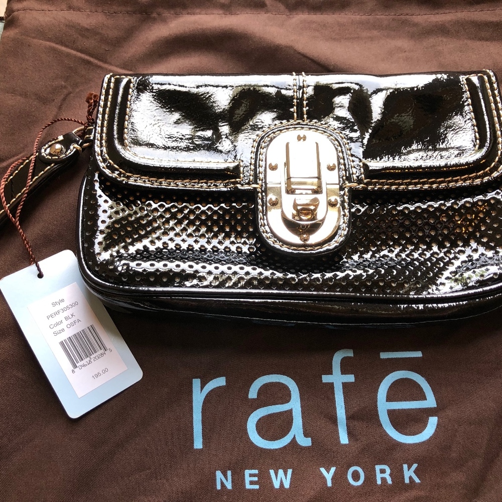 RAFE NY BLACK PERFORATED LEATHER WALLET/CLUTCH NWT